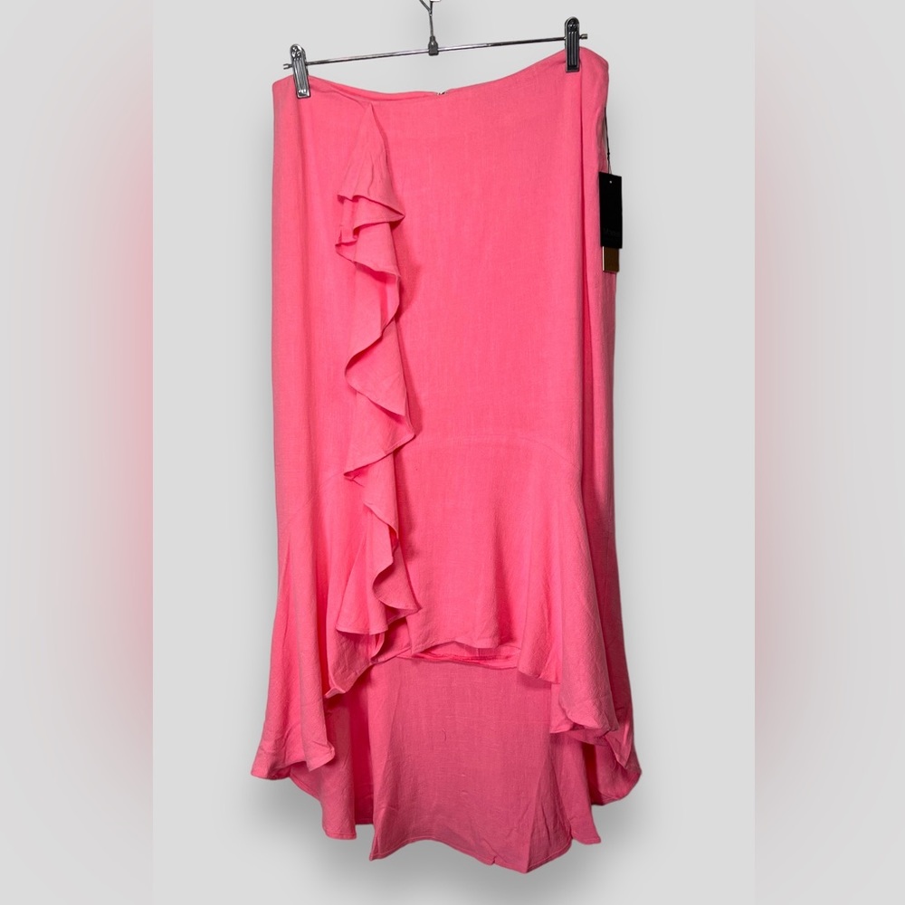 MAREE POUR TOI Linen Blend Ruffle High Lo Pencil Skirt Pink Abailable in 12 & 16